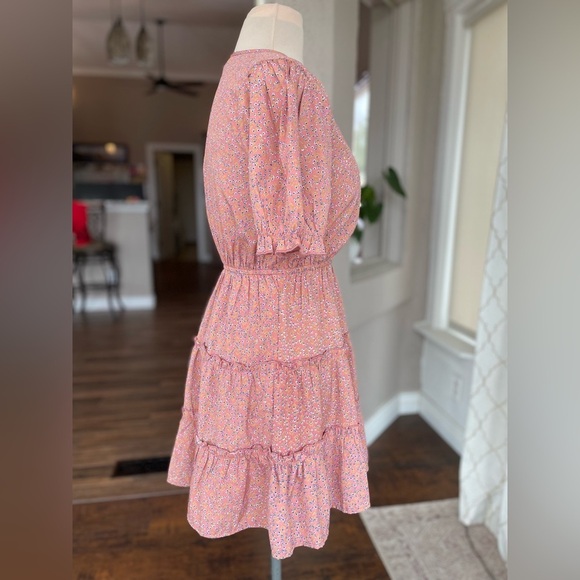 Sugar & Salt Peach Floral Pink Mini Dress, Size S - Picture 2 of 7